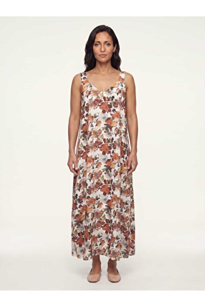 STORi Women's Summer Long Dress with Straps, V-Neck, Crepe, Floral Pattern