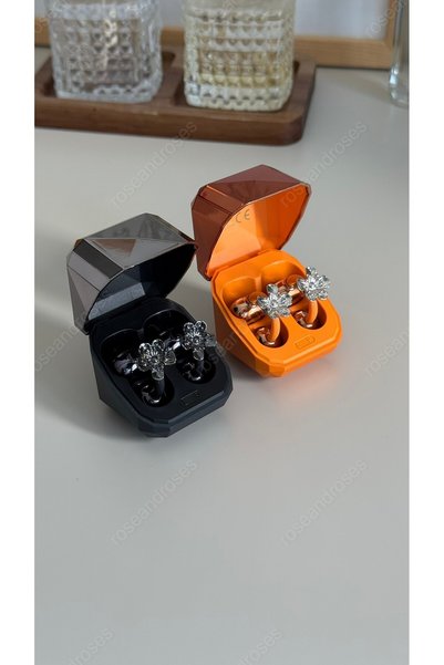 RoseandRoses Çiçek Charm Hediyeli Diamond Kutulu Clip-On Kablosuz Kulaklık (Turuncu)