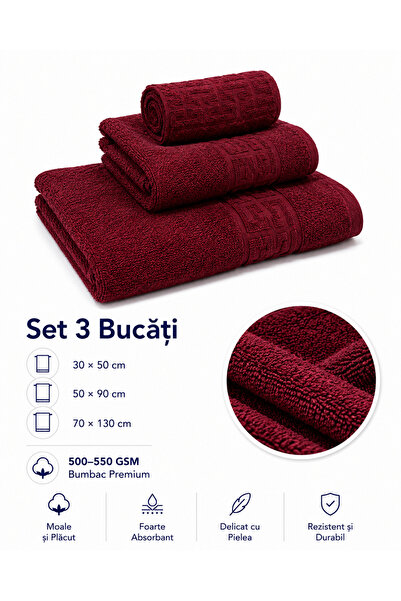 Generic Brand Set Prosoape din Bumbac Premium – 3 Bucăți, 500–550 GSM