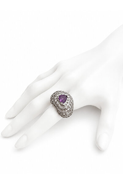 ElectraStore Inel Reglabil Cu Cristale Violet Heart