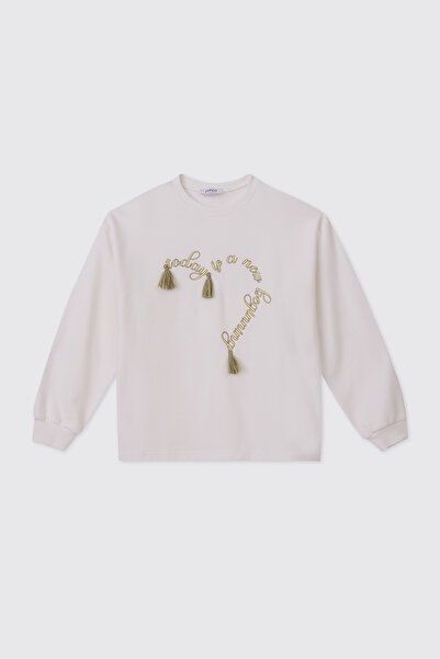 Panço Kız Çocuk Ekru-Sarı Sweatshirt