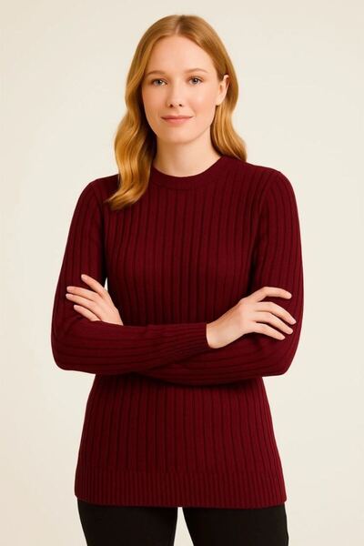 Mariposa Secret Women's Crew Neck Knitwear Sweater Cotton Thick Ribbed Woven ...