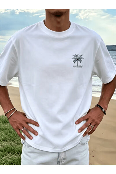 one button Tricou supradimensionat premium cu imprimeu mini palmieri pentru b...