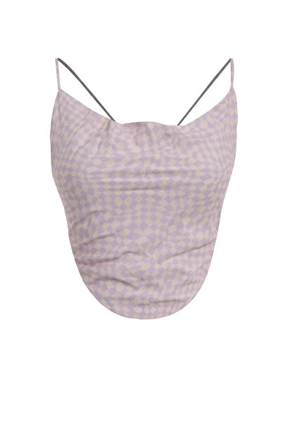 Keikei Lila Poplin Kolsuz Crop Top