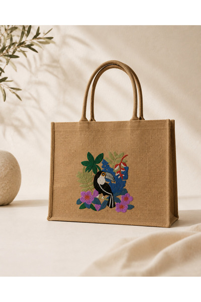 ICONE BAG Geantă de plajă Icone din țesătură de iută brodată, Geantă de plajă...