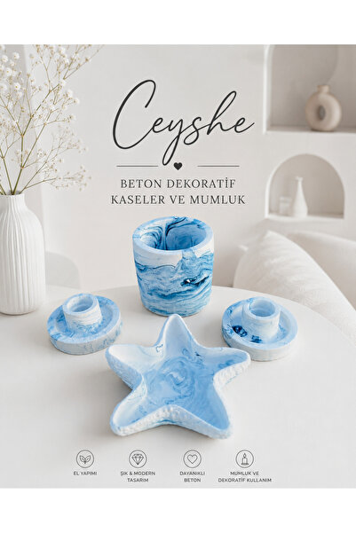 CeyShe Beton Dekoratif Kase Mumluk Set - El Yapımı Tabaklar - Aksesuar Kabı