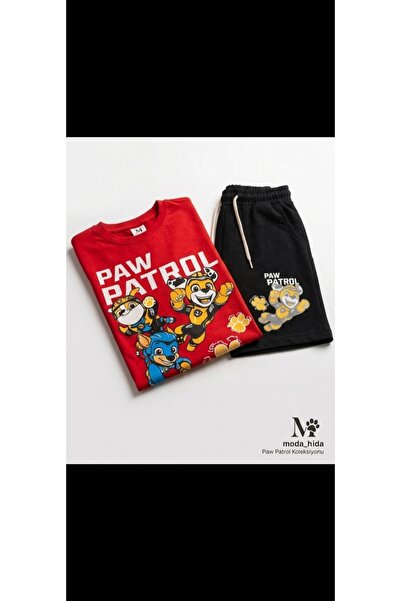 Moda hida Paw patrol çocuk giyim Erkek çocuk şortlu takım Kırmızı