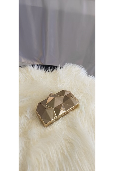 Genel Markalar Geometrik Metalik Abiye Clutch Çanta – Gold / Füme