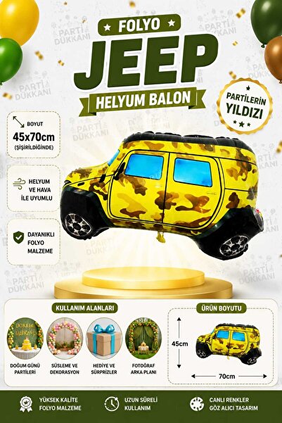 Parti Dükkanı Military Jeep Foil Balloon 45 X 70 cm Camouflage Car Helium Com...