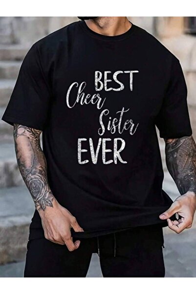 799 100% Cotton Cute Cheerleading Pep Gift Best Cheer Sister Ever Men's Black...