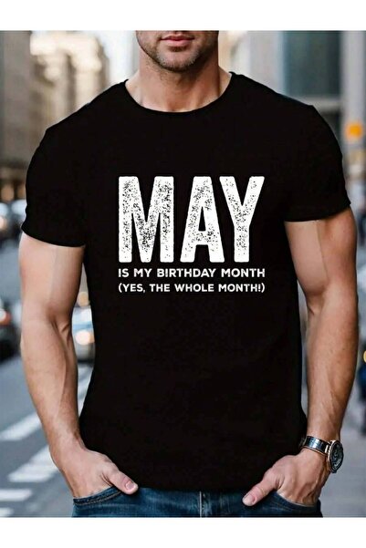 NOURAM تي شيرت رجالي أسود بطباعة "May Is My Yes The Whole Month" مضحك لعيد ال...