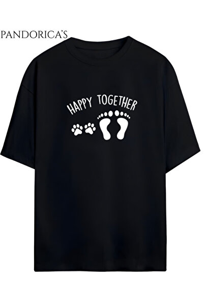 Grafftee Clothing  "HAPPY TOGETHER " Γραπτό μπλουζάκι με στάμπα πατούσας σκύλ...