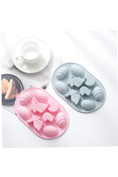 Generic Brand Set 2 forme pentru prajituri cu tematica Paste, 14.5 x 22.7 x 2 cm, silicon, roz, gri