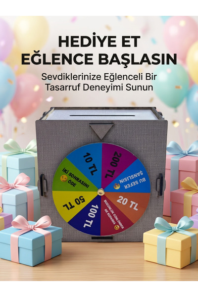 FTA TİCARET Colorful Fortune Wheel Money Saving Game Fun Savings Box Wooden C...