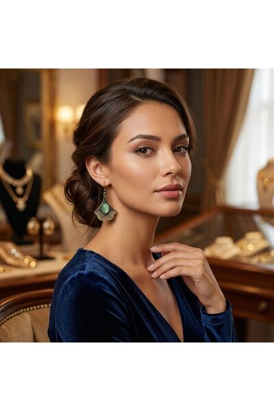Hedea Vintage Design Natural Stone Light Blue Brass Earrings - Ethnic and Boh...