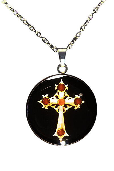 Oxolux, Lavinia Holy Cross necklace with rhinestones, in gift box, contrastin...