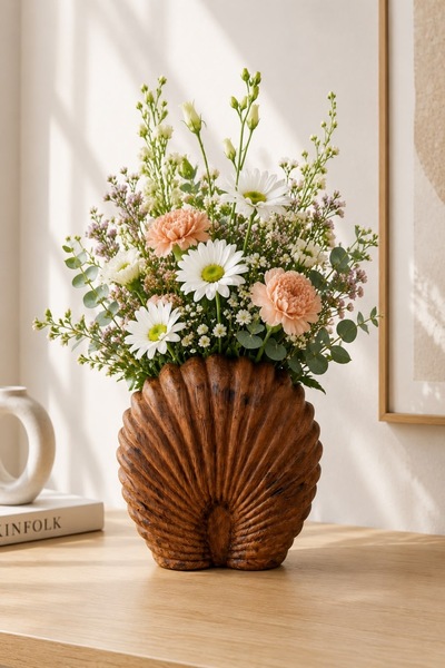 Yumuk Shop Terra Natura Wood Look Ceramic Vase Nordic Modern Bohemian Decorat...