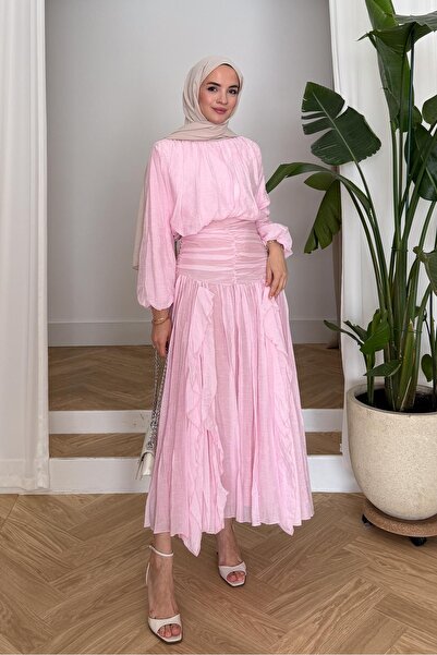 Rimel Moda Zen Etekli Takım Pembe