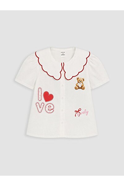 LC Waikiki Lcw Kids White Baby Collar Printed Girls' Shirt