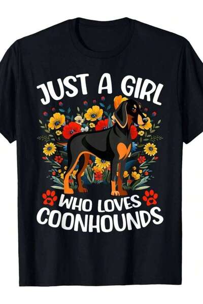 KYMC07 تي شيرت بتصميم زهرة جمالية يحمل عبارة "Just A Who Loves Coonhounds Dog"