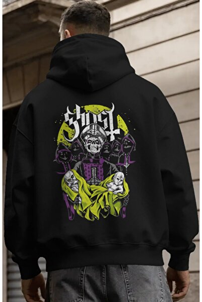 SEVBANO Hanorac premium oversize unisex cu imprimeu pe spate Ghost Rock Metal...