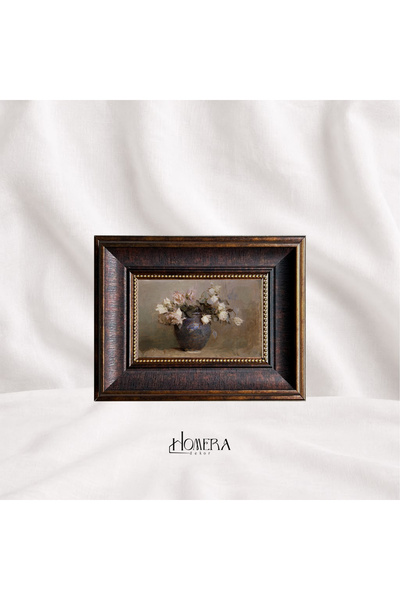 HOMERA DEKOR Vintage Dekoratif Çerçeve Camlı Pembe Çiçek Posterli (24x19 cm),...