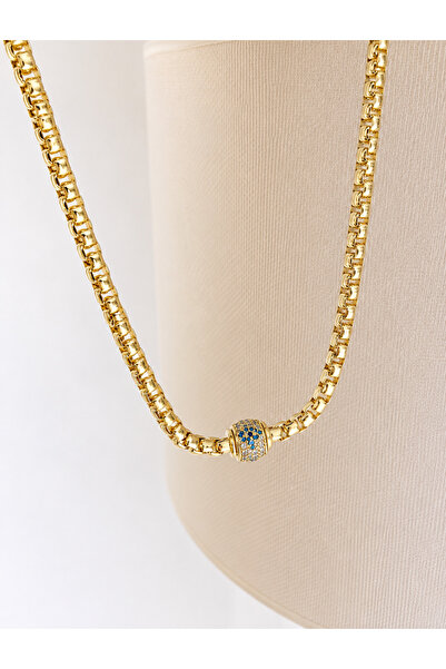Bade Jewelry FD 14K Gold Boru Zincir Top Taş Detaylı Modern Kararmaz Çelik Şı...