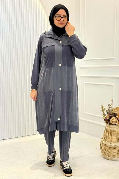 ottoman wear Behrem Büyük Beden Tesettür Pantolonlu Takım Lacivert OTW35145