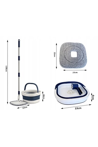 OEM Mop rotativ 360° cu galeata pliabila, set 2 capete din microfibra, sistem...
