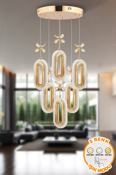 Capella Aydınlatma Modern Kobe 3 Renk Işık Özellikli Gold Kaplama Sarkıt Led ...