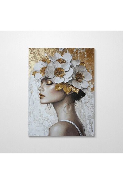 OEM Tablou decorativ pe pânză, model femeie, 50x70 cm, pânză/lemn, gri/auriu