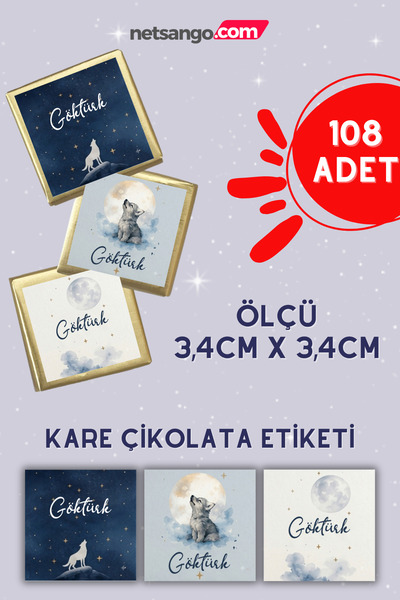 Netsan Etiket Kurt Desen 3,4cm 108 Adet Çikolata Etiketi - ÇİKOLATA DAHİL DEĞİL!