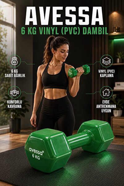 AVESSA Vinly Pvc Kaplama 6 KG Dambıl - Konforlu Kavrama - Köşeli ve Dengeli T...