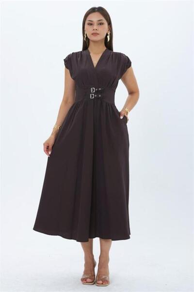 Neşeli Butik Φόρεμα - Καφέ - Διπλόμπρατσο
