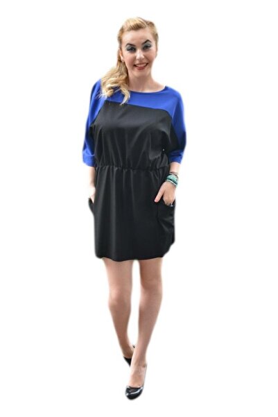 OEM Rochie casual, bicolora albastru-negru, decoltata rotund