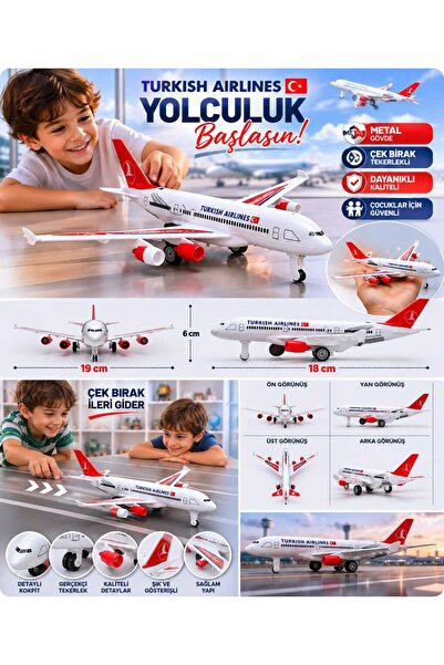 Hepsilazım Model Uçak Metal Çek Bırak Thy Türk Yolcu Uçağı 18 cm Oyuncak Meta...
