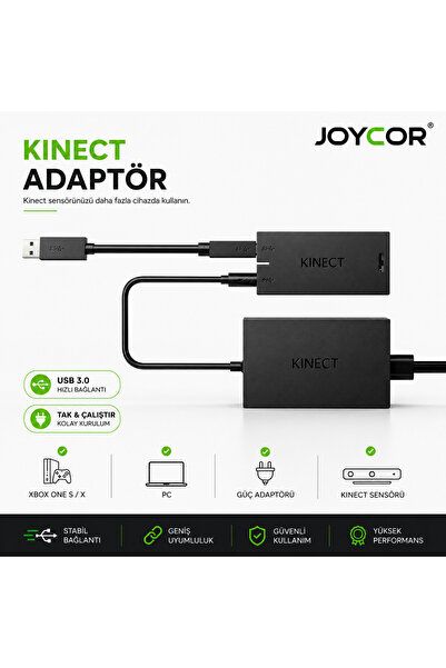 JOYCOR Kinect Adaptörü Xbox One S / X ve PC Uyumlu USB 3.0 Güç Adaptörü Tak Ç...