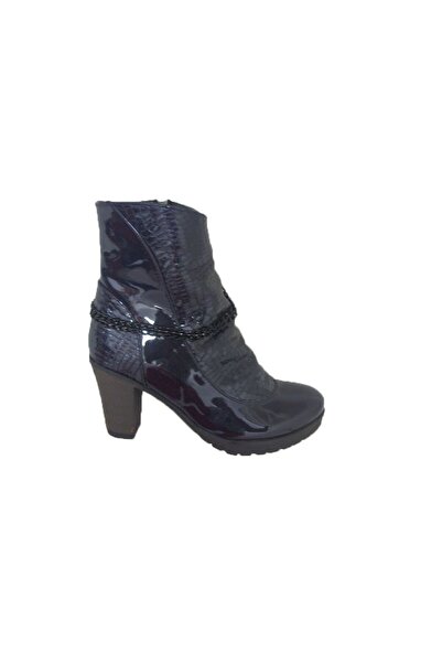 OEM Botina casual, de culoare bleumarin, din piele lacuita fronsata