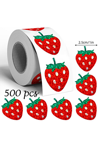 Choice 1inch-500pcs 500 Pcs Strawberry Stickers Roll Holographic Red Berry Fr...
