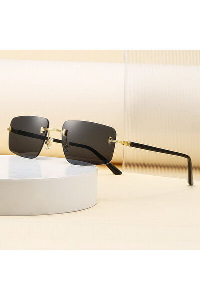 Tessero Ochelari de soare fără ramă Retro Luxe, Lentile dreptunghiulare negre...