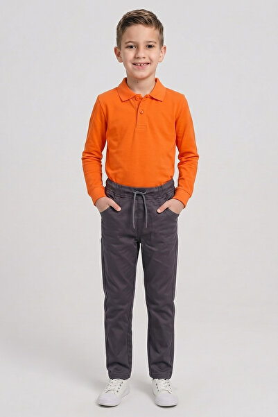 nacar çarşı Boy's Orange Long Sleeve Polo Neck T-Shirt Smoked Ribbed Waist Ca...