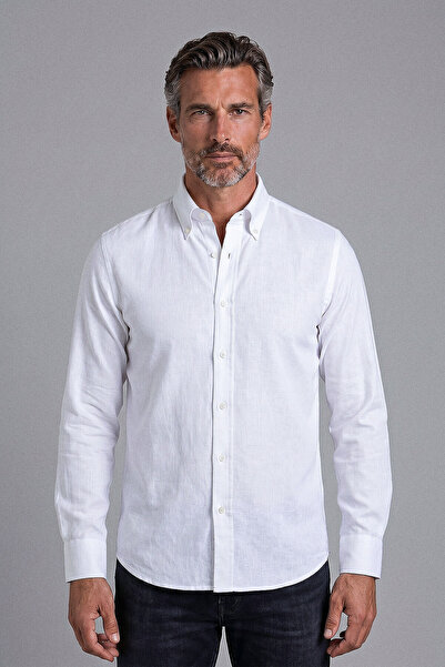 Bisse White Long Sleeve Pal Bdk Collar Pocketless Shirt
