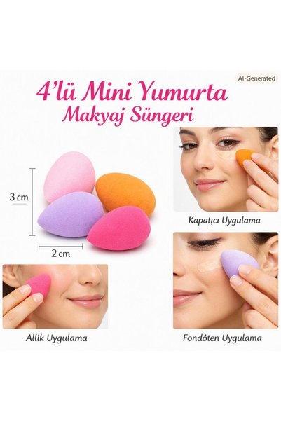 3B Trend 4-Piece Mini Egg Makeup Sponges – Foundation, Concealer, and Blush Application Set