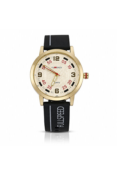 FULLSPEED Ceas Bărbătesc Quartz cu Curea Neagră din Silicon și Carcasă Gold –...