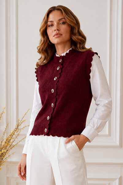 benguen Buttoned Knitwear Vest R4485 Claret Red