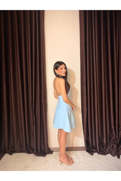 LOISY Kadın Halter Yaka Volanlı Mini Elbise