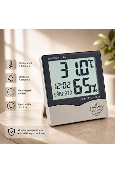 PETTRA Termometru si Higrometru Digital, Afisaj LCD Mare, Masurare Temperatur...