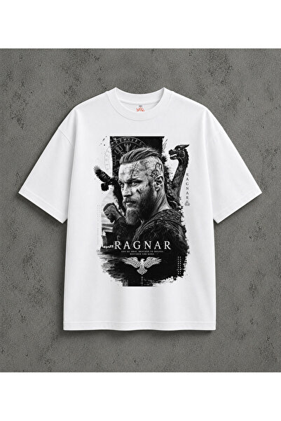 kun inaki Vikings Ragnar Lothbrok Baskılı Beyaz Unisex Tişört
