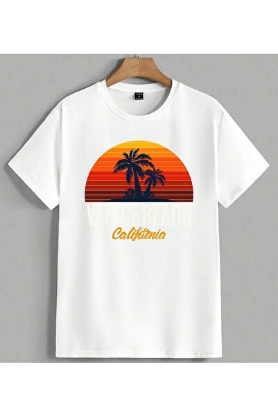 ELFERA Μπλουζάκι Venice Beach California με στάμπα ήλιου, unisex, oversize, λ...