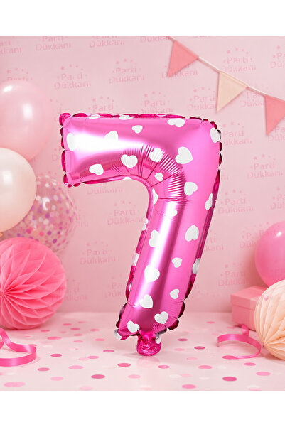 Parti Dükkanı 16 Inch 36 cm Polka Dot Pink 7 Number Foil Balloon Birthday Age...